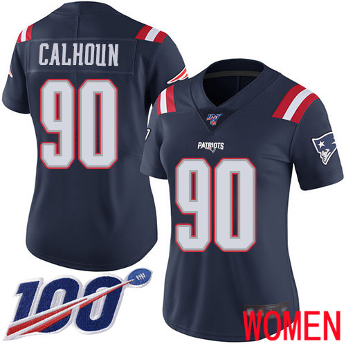 New England Patriots Football #90 100th Limited Navy Blue Women Shilique Calhoun NFL Jersey